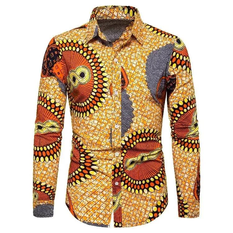 Chemises pour hommes imprimées traditionnelles africaines chemisiers décontractés à simple boutonnag