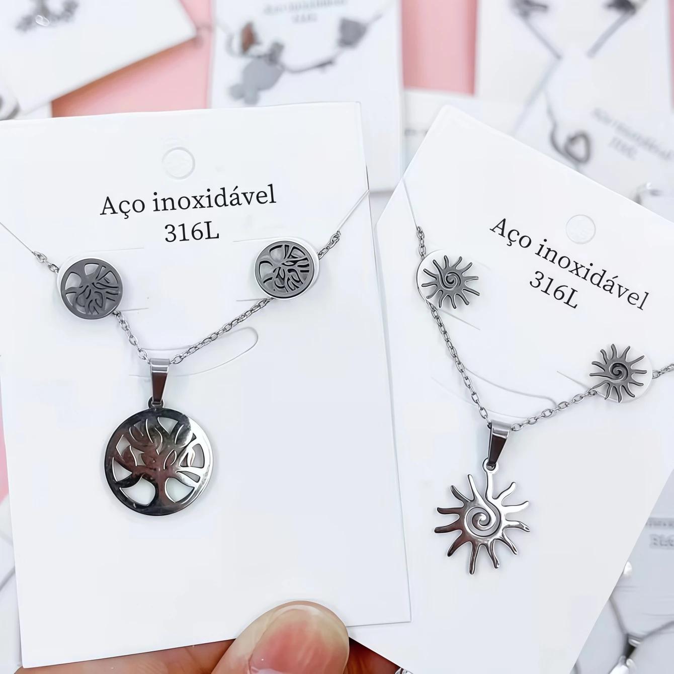 10 ensembles de boucles d'oreilles et collier en acier inoxydable pour femmes, ensemble de fleurs, c
