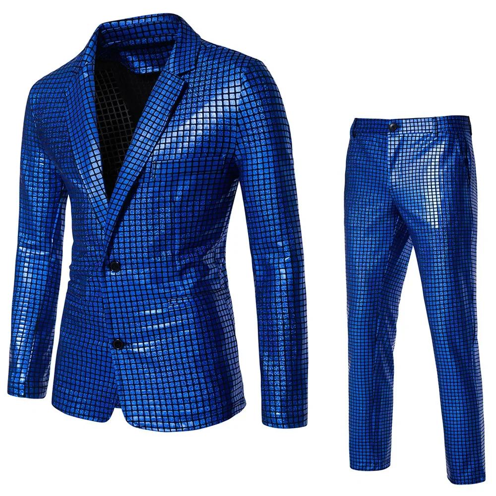 À la mode nouveaux hommes paillettes marquage à chaud costume Disco Cosplay fête scène discothèque b