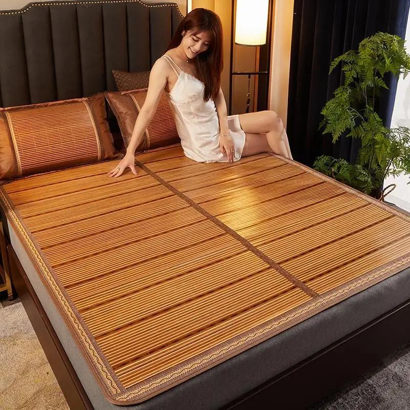 Tapis d'été en bambou, en paille réversible, double face, pour la maison, en rotin, à l'ancienne, li