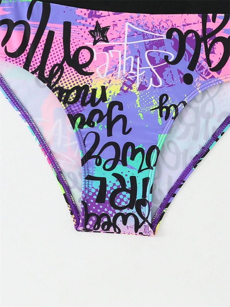 Bikini enfants filles maillot de bain 2026 nouveau violet lettre fronde maille à manches longues enf