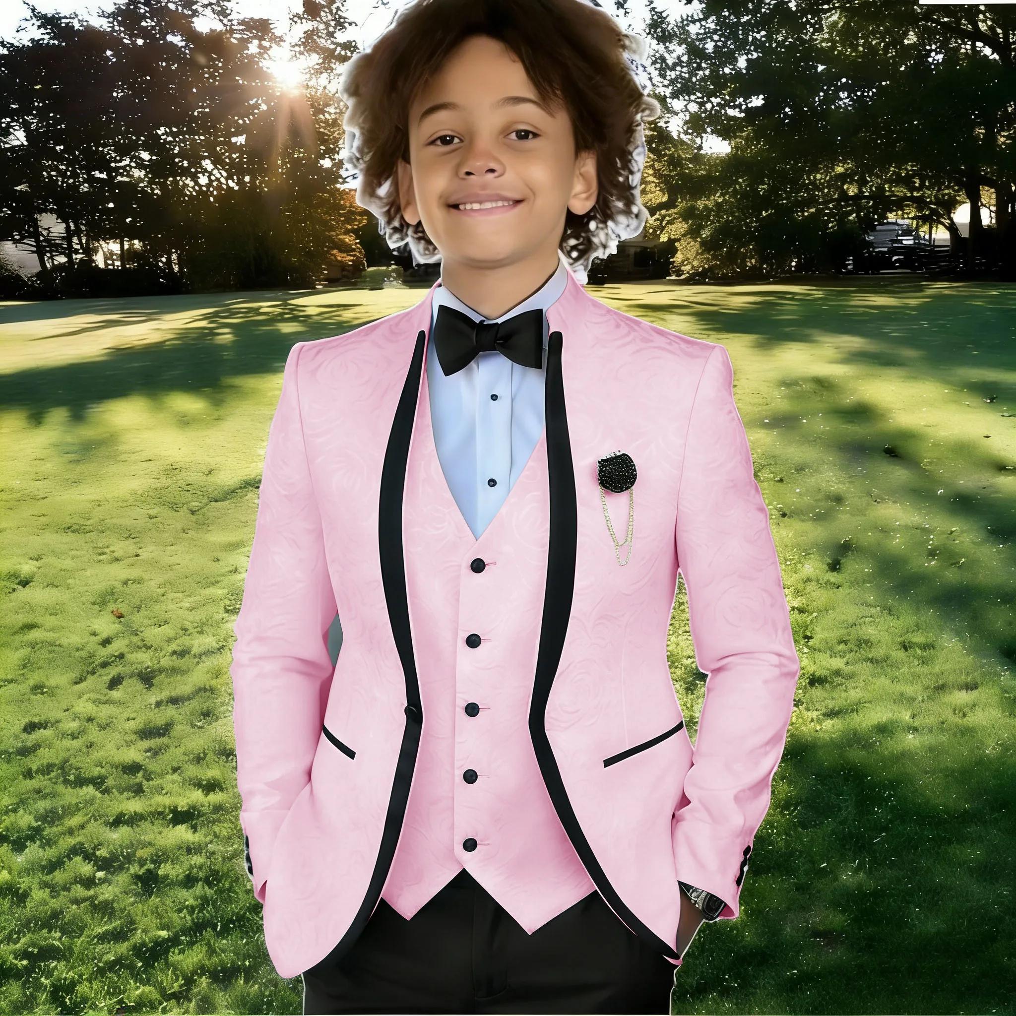Costume Jacquard Blanc pour Garçon, Tenue de Cérémonie pour Mariage, Smoking à Col Montant, Vêtement
