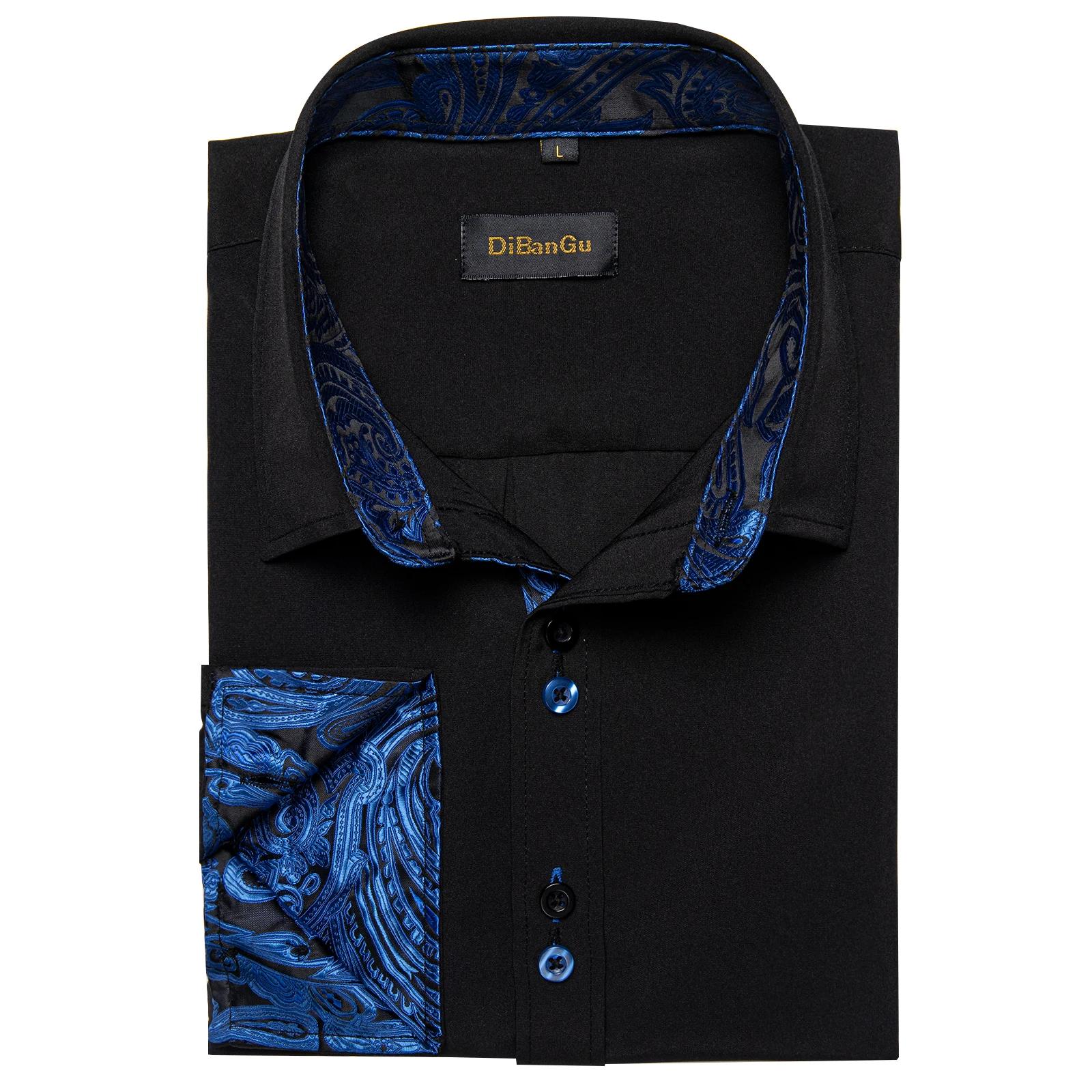 Chemise à manches longues en polyester et coton pour hommes, chemises noires unies, patchwork cachem