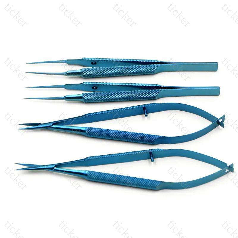 Ensemble de suture pour micro-instrument d'ophtalmologie, 4 pièces, ciseaux cornésels chirurgicaux m
