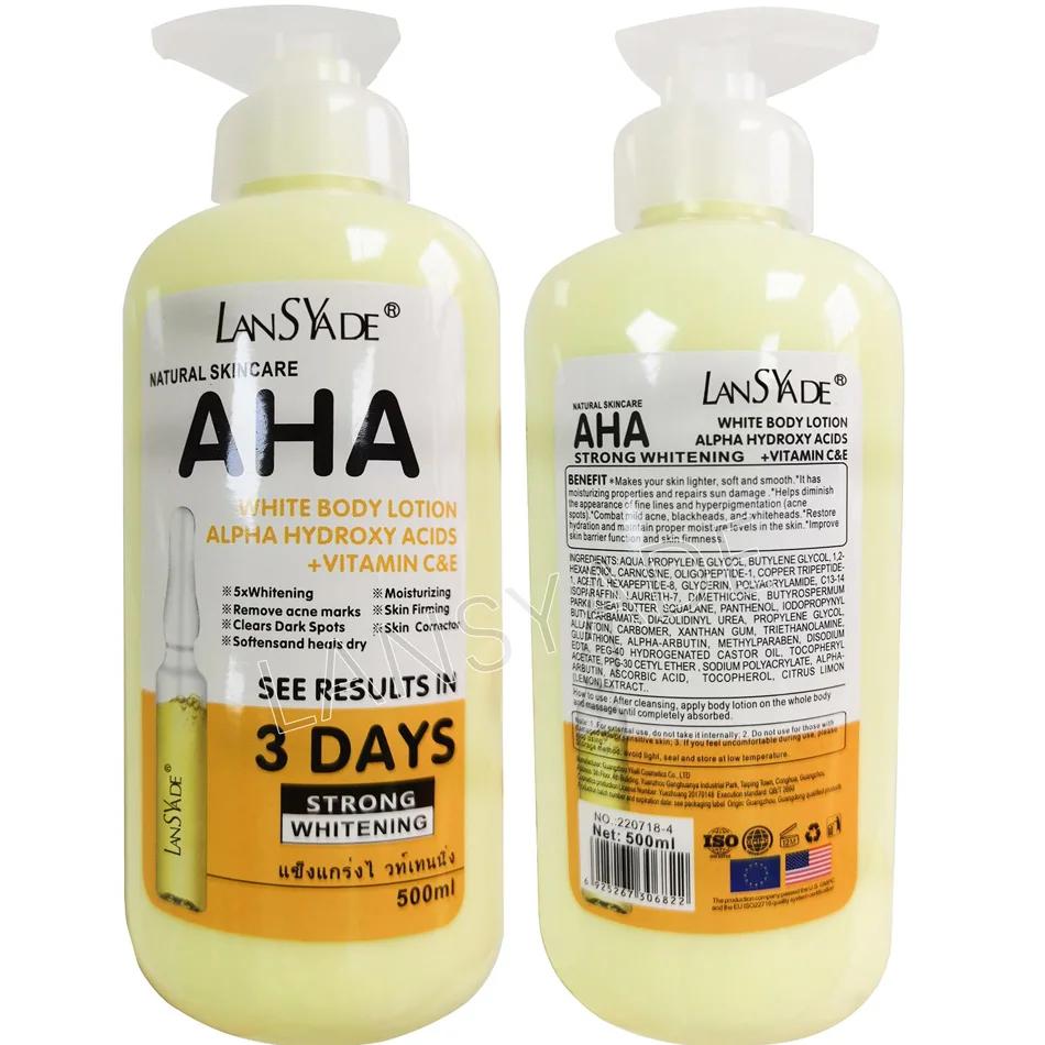 Lotion pour le corps blanchissante, acides hydroxy ALPHA + vitamine C & E, voir des résultats en 3 j