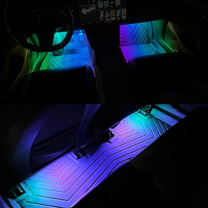 Lumière ambiante intérieure de voiture à LED, lampes décoratives, télécommande sans fil USB, contrôl