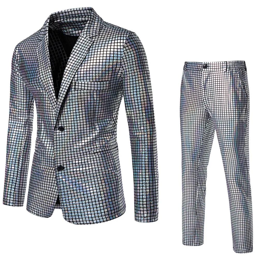 À la mode nouveaux hommes paillettes marquage à chaud costume Disco Cosplay fête scène discothèque b