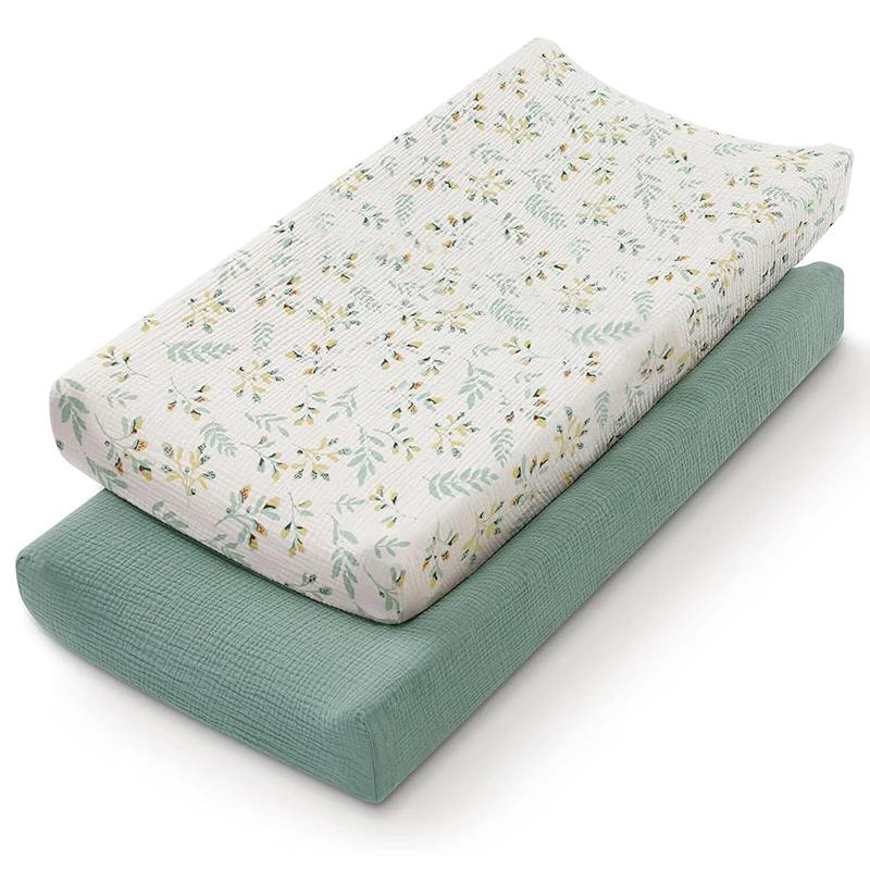 Housse de matelas à langer en mousseline pour bébé, 2 pièces, douce et respirante, en coton, pour Ta