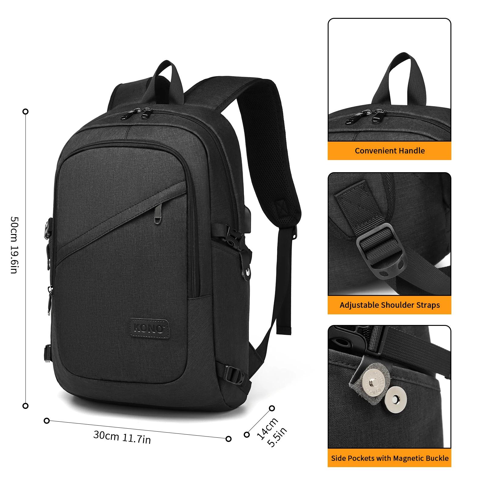 Sac à dos pour ordinateur portable KONO 15,6 pouces, étanche, antivol, pour affaires, école, voyage