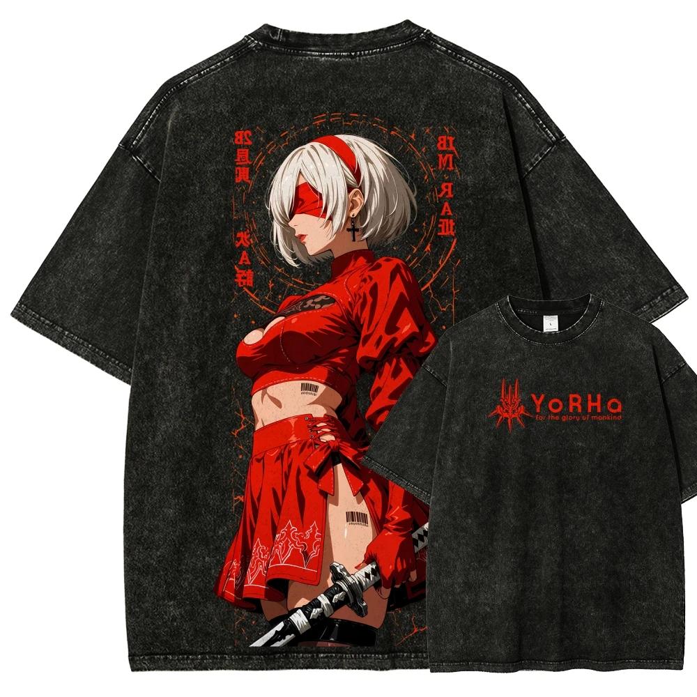 T-shirt NieR délavé, nouveau modèle, T-shirt pour amoureux de l'anime, vêtements surdimensionnés pou