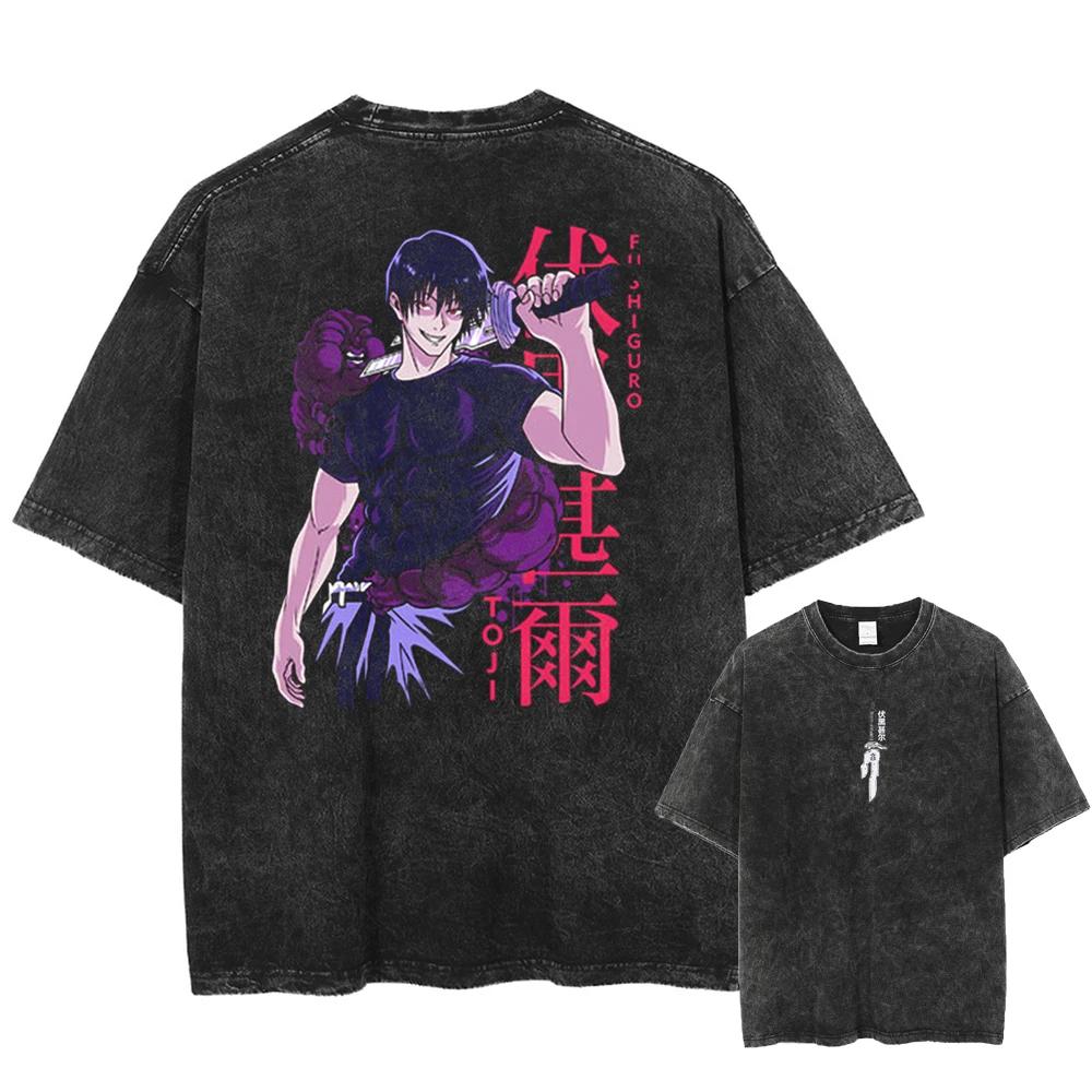 T-shirt imprimé Anime Jujutsu Kaisen Fushiguro Toji 2026 pour hommes et femmes, T-shirt délavé de ha
