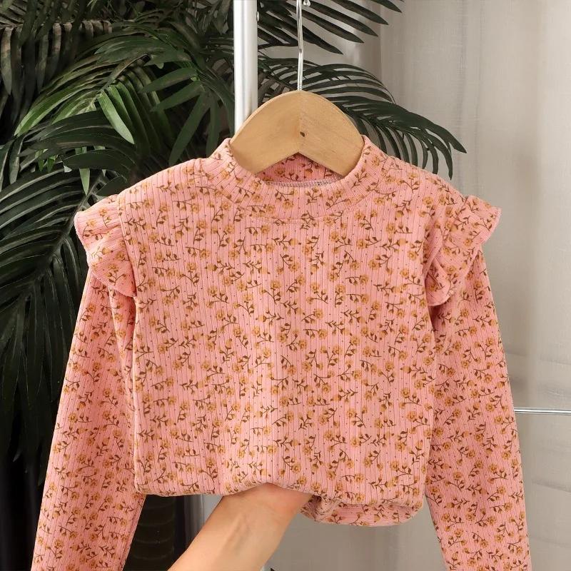 Maillot de corps à manches longues pour enfants, joli t-shirt à pois floraux, chemise en Y douce pou