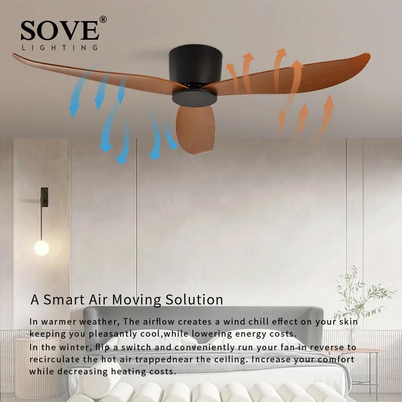 Ventilateur de Plafond LED Moderne Sans Lumières, Moteur DC, 6 Vitesses, Synchronisation, Sol Bas, L