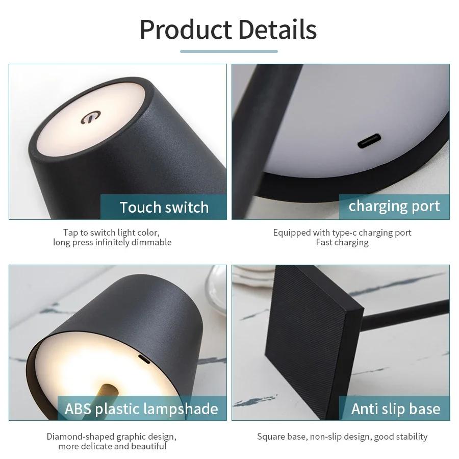 Lampe de bureau LED lampe de Table Rechargeable Usb Bar Restaurant Ambiance lampes tactiles sans fil