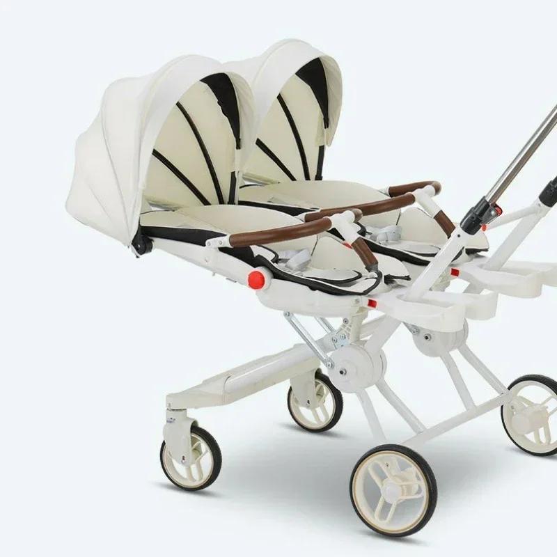 Poussettes jumelles pour deux enfants, deux poussettes pliantes légères, poussette multifonctionnell