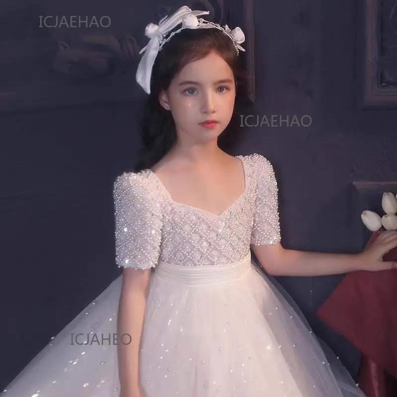 Robe de Soirée Florale et Perles pour Enfants 2026 – Tenue de Princesse pour Anniversaire, Demoisell