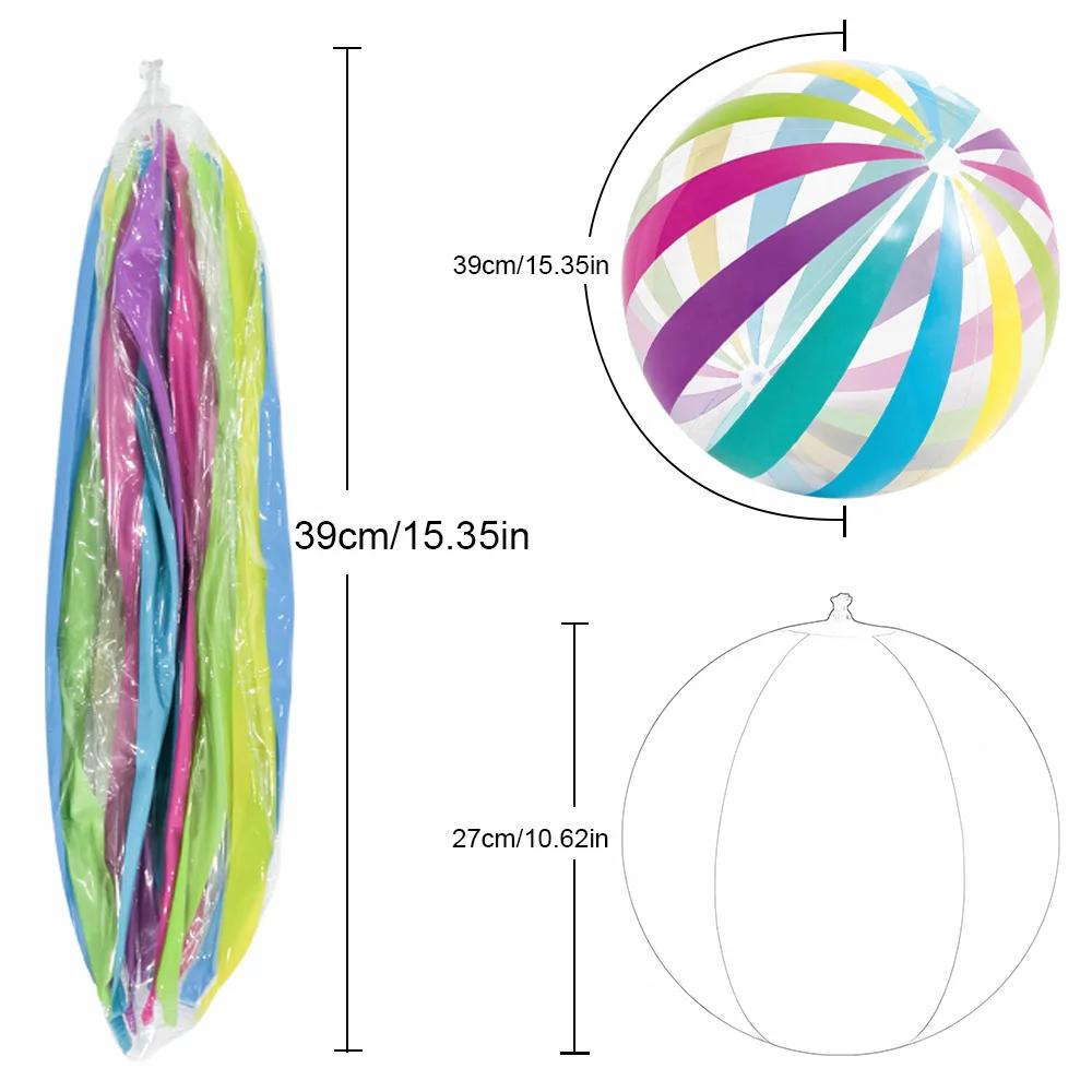 Ballon de plage gonflable Transparent à rayures colorées de 15.35 pouces, adapté aux jeux de fête su