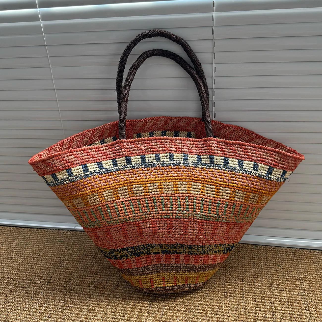 Sac à bandoulière en raphia coloré pour femme, sacs à main de luxe de créateur, grand sac fait main,