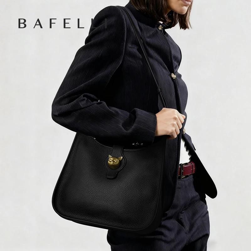 BAFELLI Nouveau sac seau en cuir de bétail naturel pour femme – Épaule et bandoulière polyvalentes e