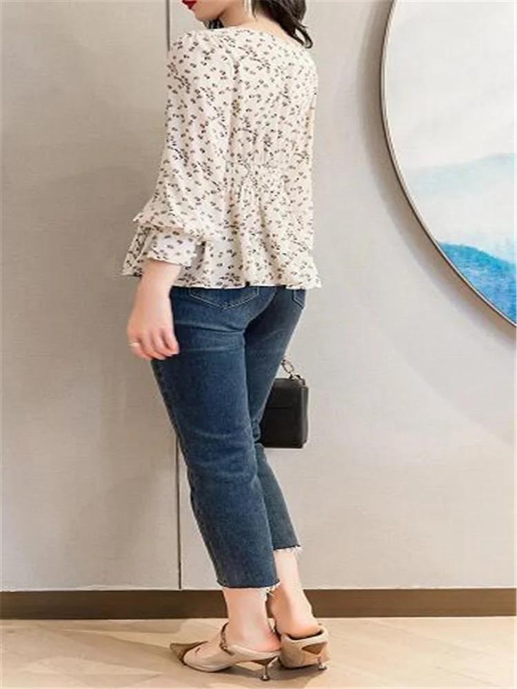 Chemise à col en V à boutons perlés pour femmes, chemise florale rétro, tunique, chemisiers à manche