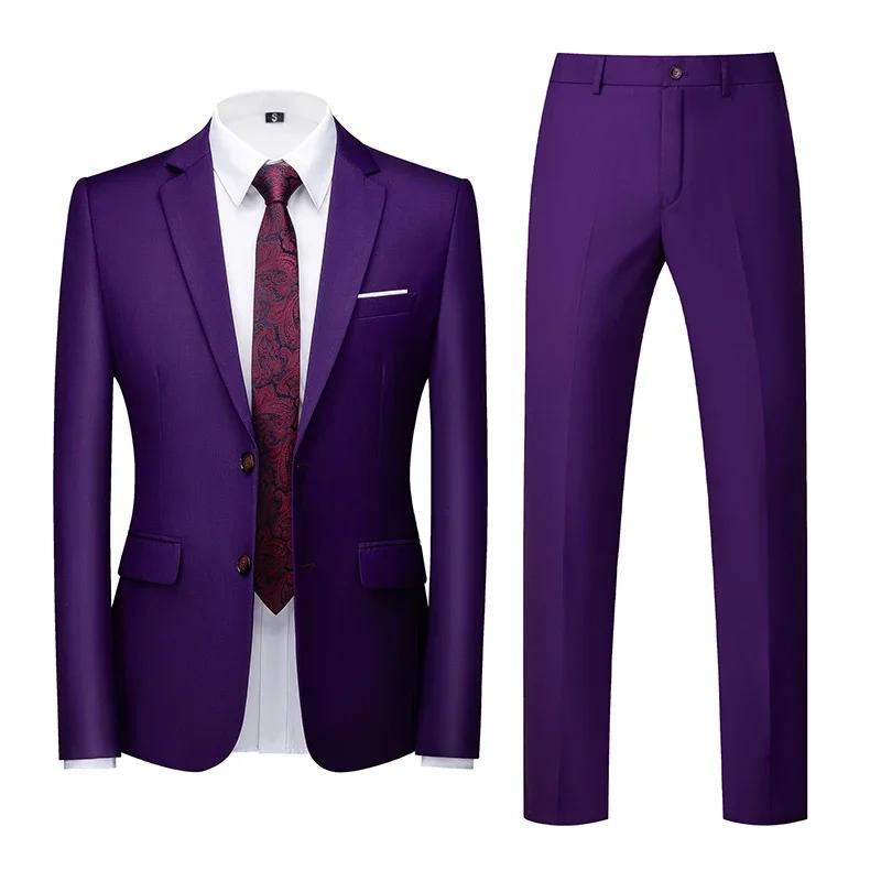 Veste de costume deux pièces Orange pour hommes, taille asiatique, coupe cintrée avec pantalon, ense