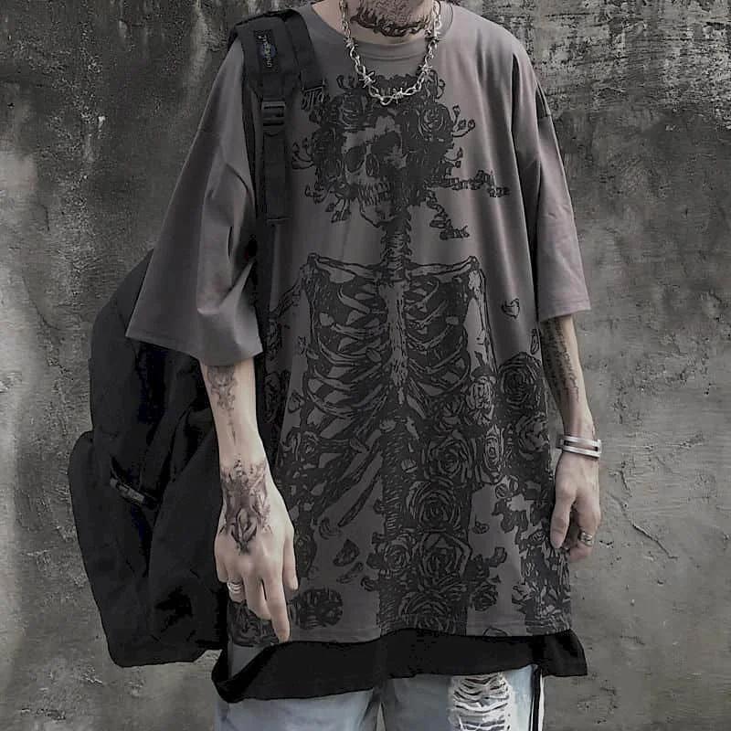 T-shirts pour hommes 2023 été Streetwear haute rue gothique crâne t-shirt ample surdimensionné à man