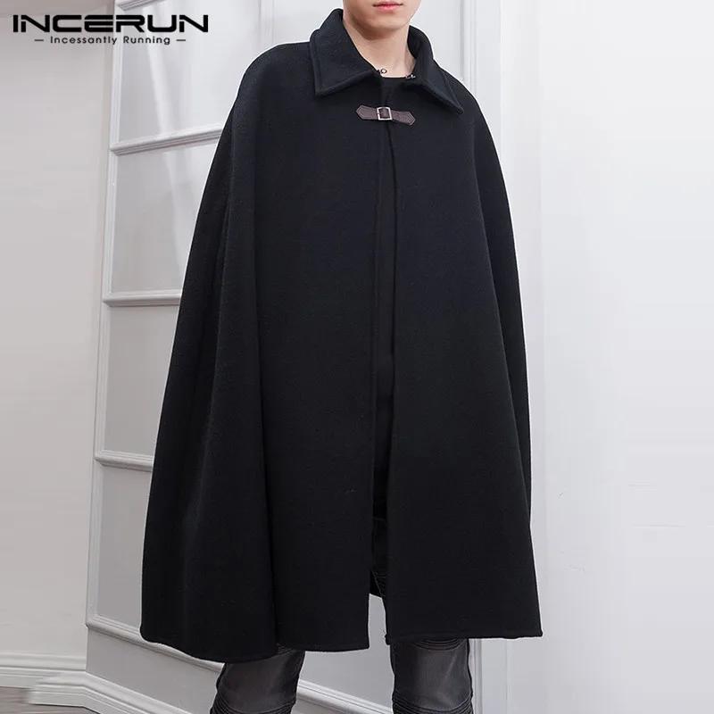 INCERUN mode hommes Cape manteaux revers couleur unie un bouton Cape Trench Streetwear 2023 décontra