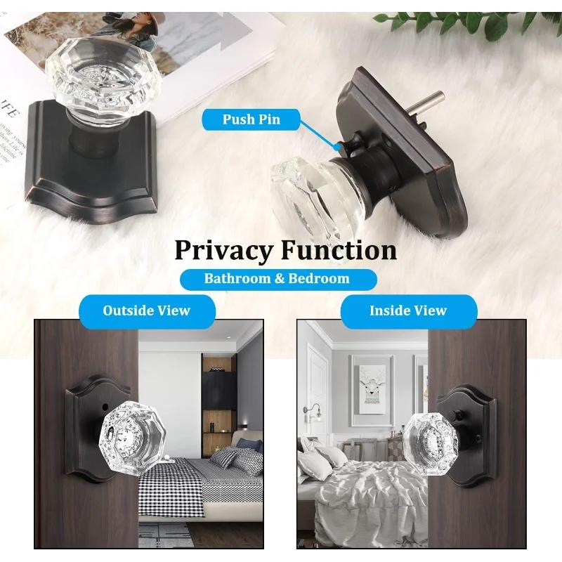 Paquet de 5 boutons de porte en verre diamant octogonal transparent avec serrure à l'intérieur, serr