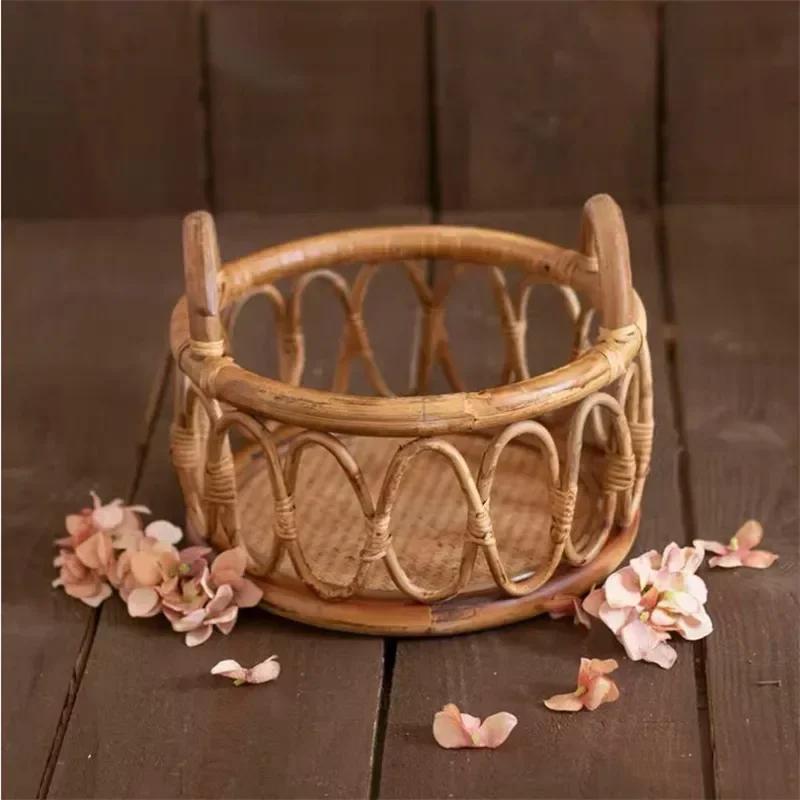 Accessoires photo nouveau-nés panier rotin - Décor artistique pour séances photo bébé