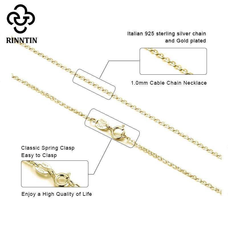 Rinntin 18K or 925 en argent Sterling mode câble lien chaînes collier pour femmes mince cou chaîne a
