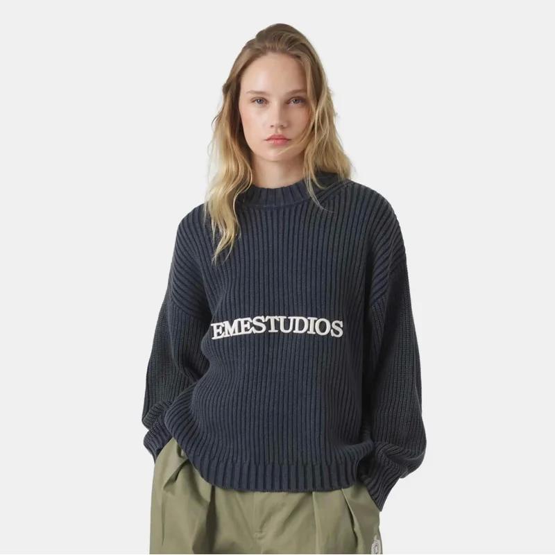 Pull à col rond Eme Letter Y2k Street pour hommes et femmes, pull ample décontracté rétro en tricot,