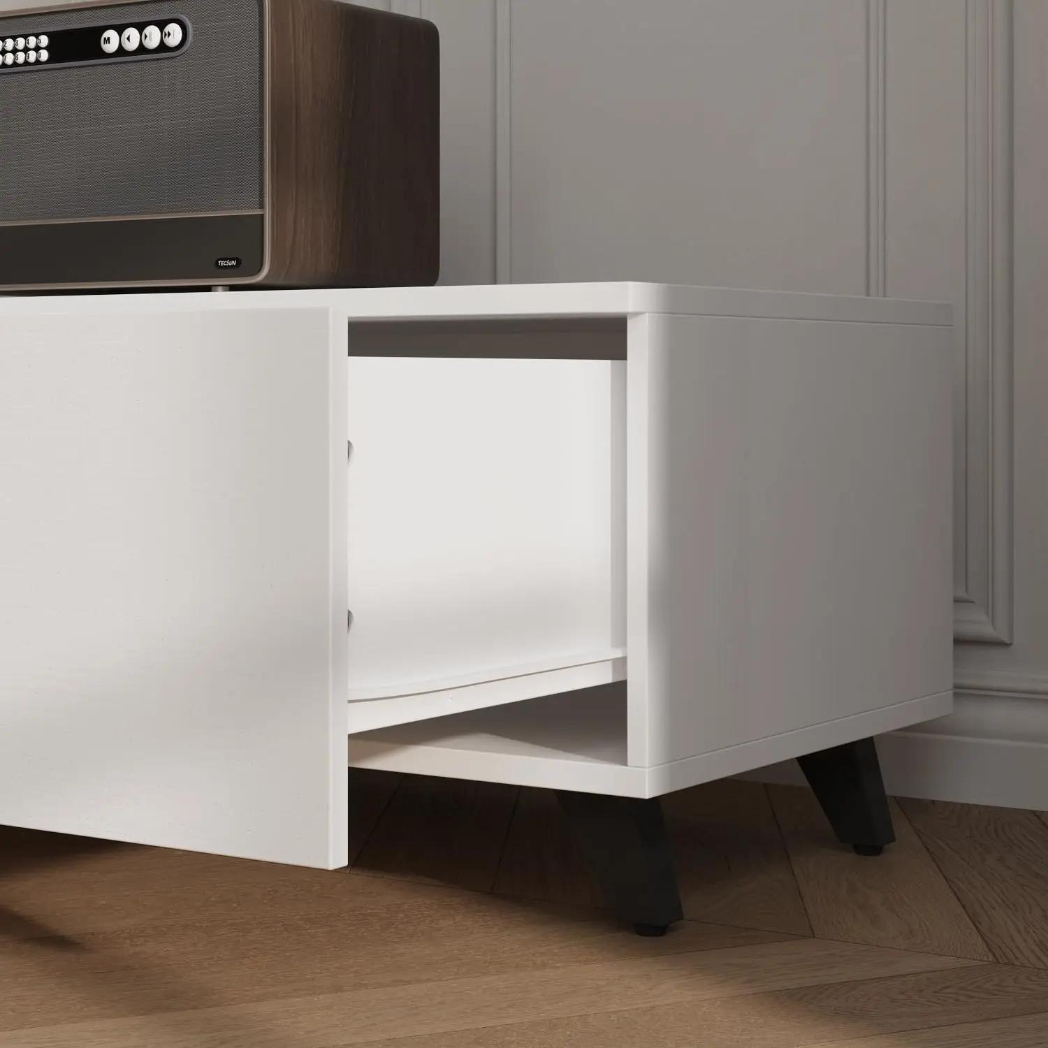 Meuble TV réglable en longueur et en forme, console multimédia 100 pouces, 4 tiroirs, 2 étagères, sa