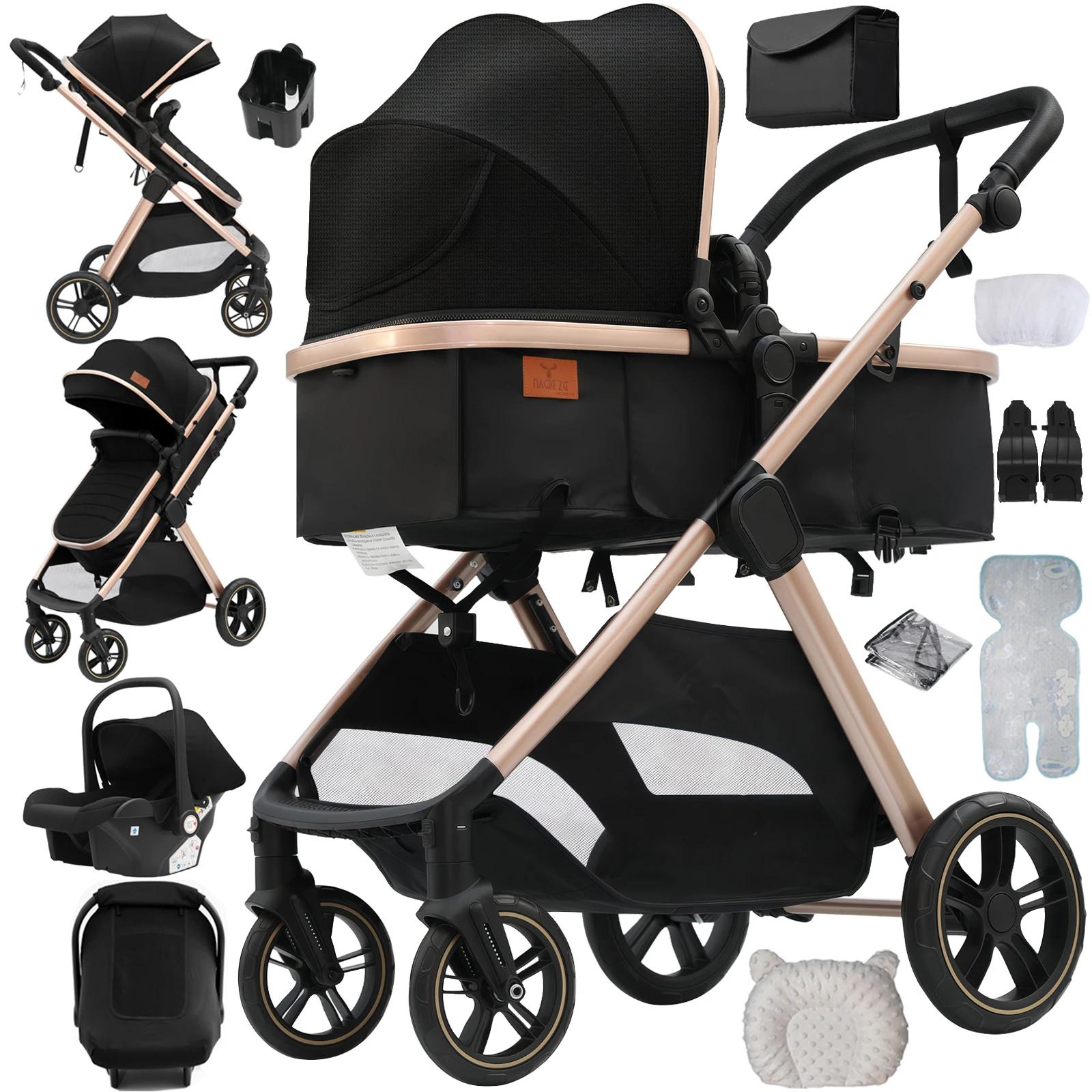 Poussette bébé 3 en 1, poussette multifonctionnelle pliable, système de voyage réversible pour nouve