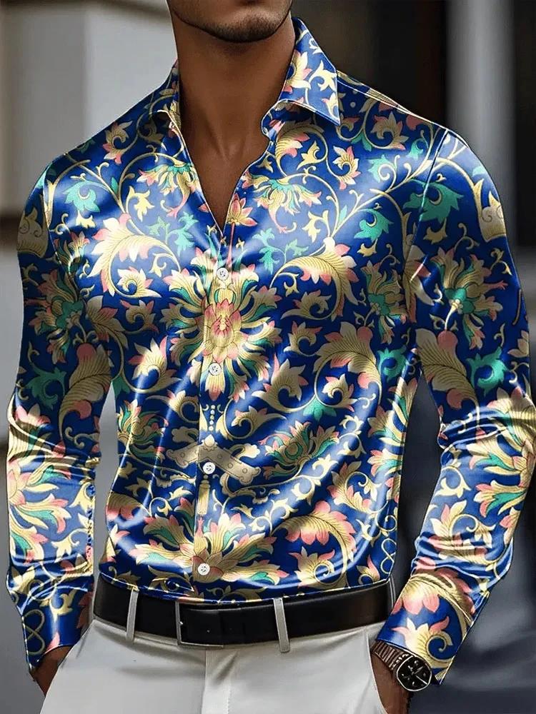 Chemise pour hommes 3D Vintage chaîne impression Polyester tissu extérieur rue à manches longues bou