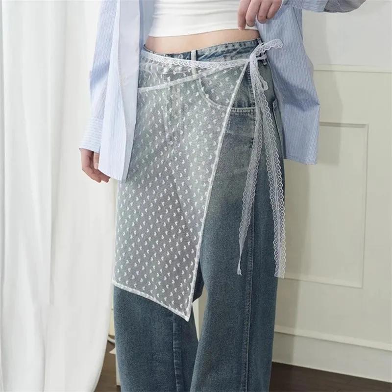 INS Blogger – jupe en gaze superposée en dentelle, Streetwear Y2k, tablier, jupe portefeuille à lace