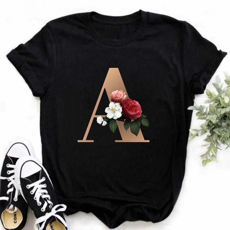 A B C D E Alphabet anglais imprimé T-Shirt femmes nouvel été Couples amoureux femme T-Shirt Harajuku