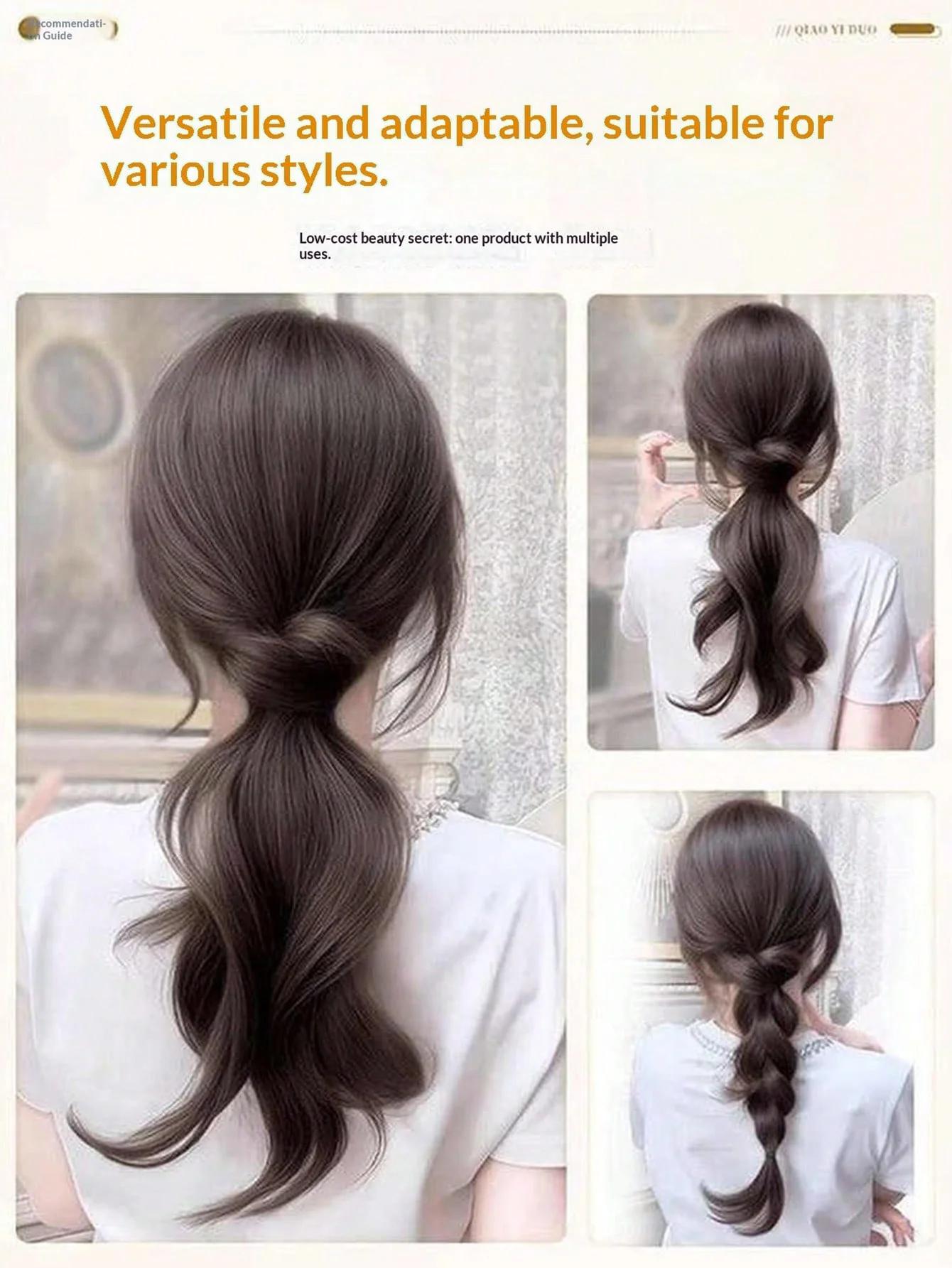 Perruque synthétique de 12 pouces, longue et droite, avec clip, extensions de cheveux en queue de ch