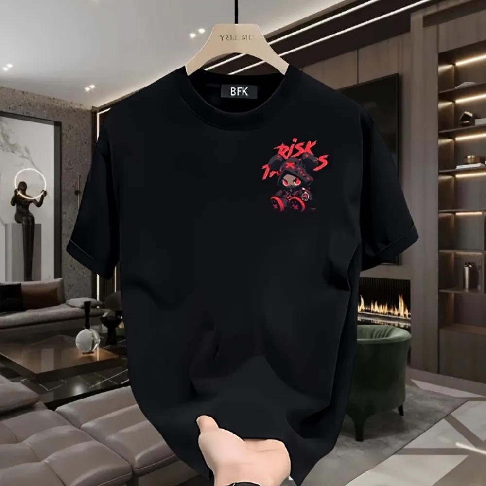 Vente chaude hommes haute rue dessin animé imprimé polyester micro élastique respirant col rond T-sh