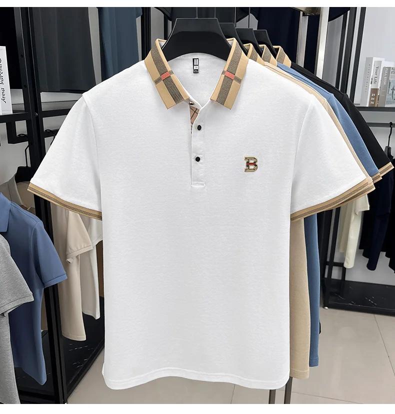 Polo homme classique à manches courtes, 100% coton pur, confortable, avec badge lettre, nouvelle col