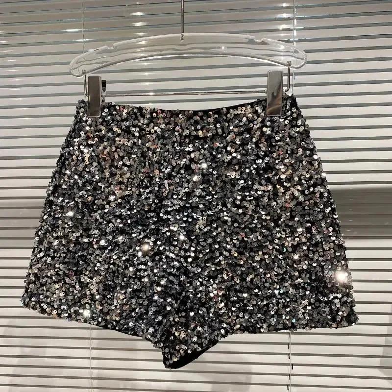 Short en Velours Noir pour Femme, Pantalon Court Polyvalent Brcorporelle à Paillettes, Nouvelle Coll