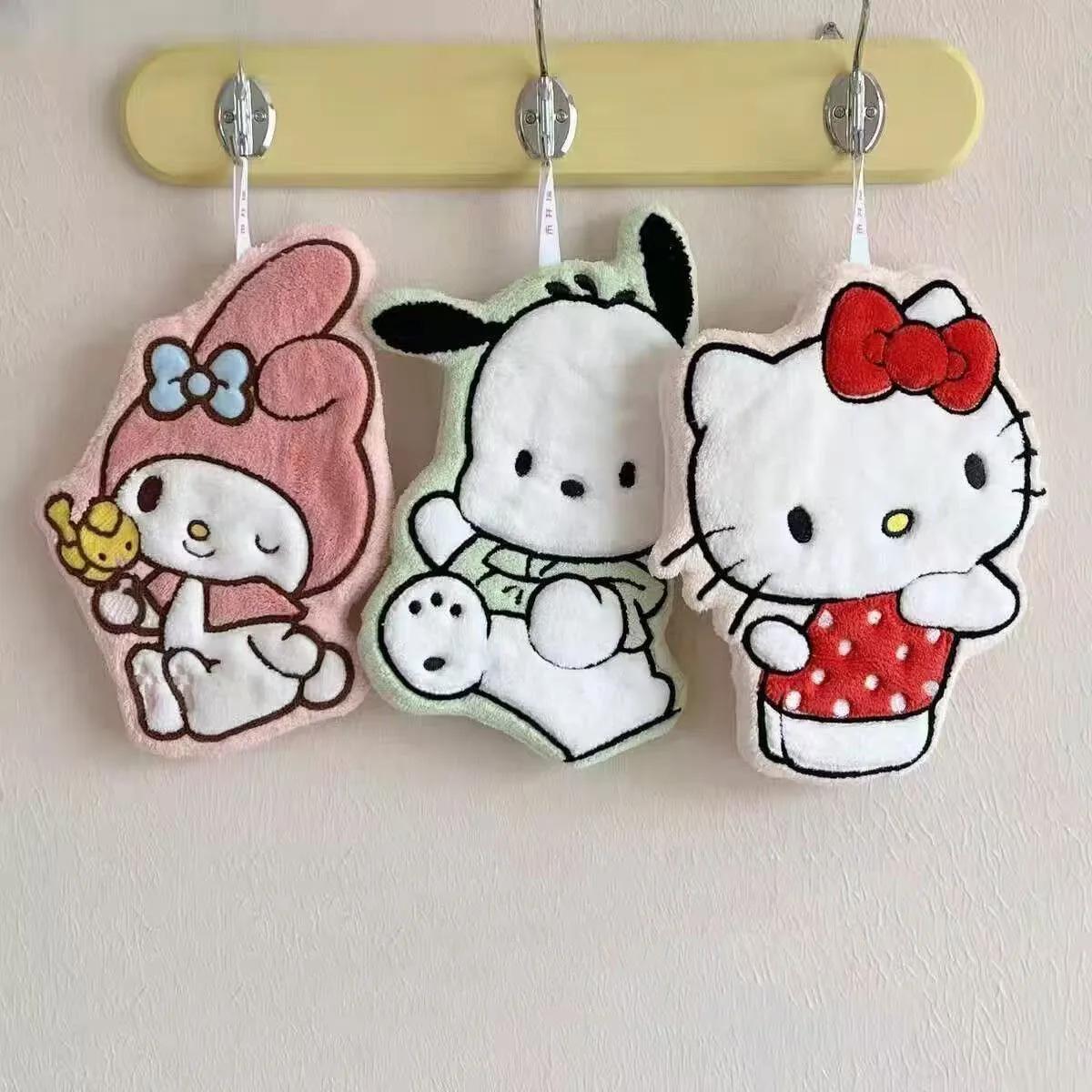 Serviette à main Sanrio Hello Kitty en velours corail, absorbante, à suspendre, accessoire décoratif