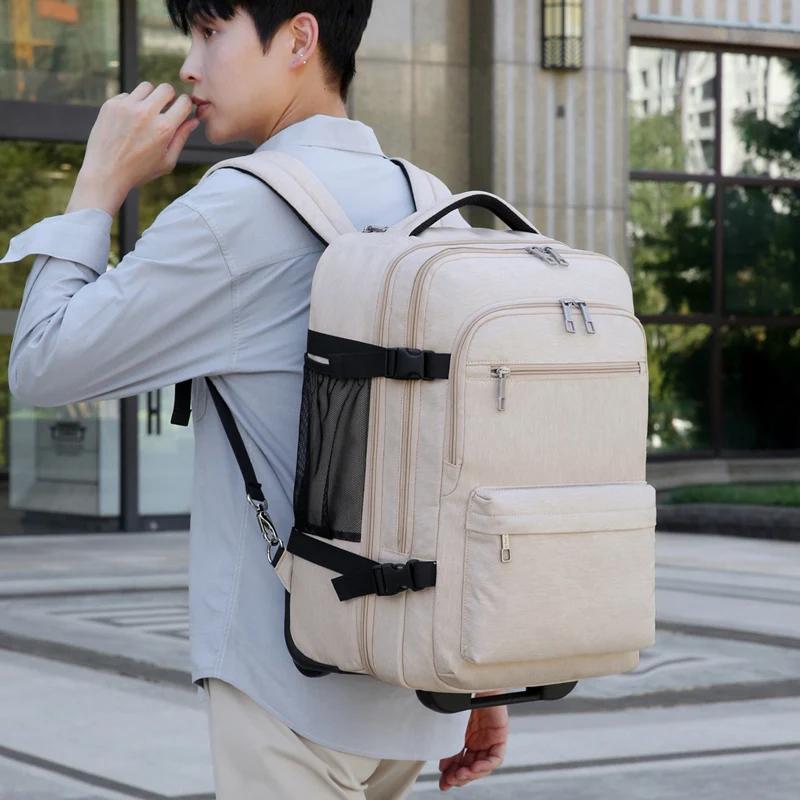 Sac à dos roulant bagage à main, sac à dos de voyage pour ordinateur portable avec roulettes pour ho