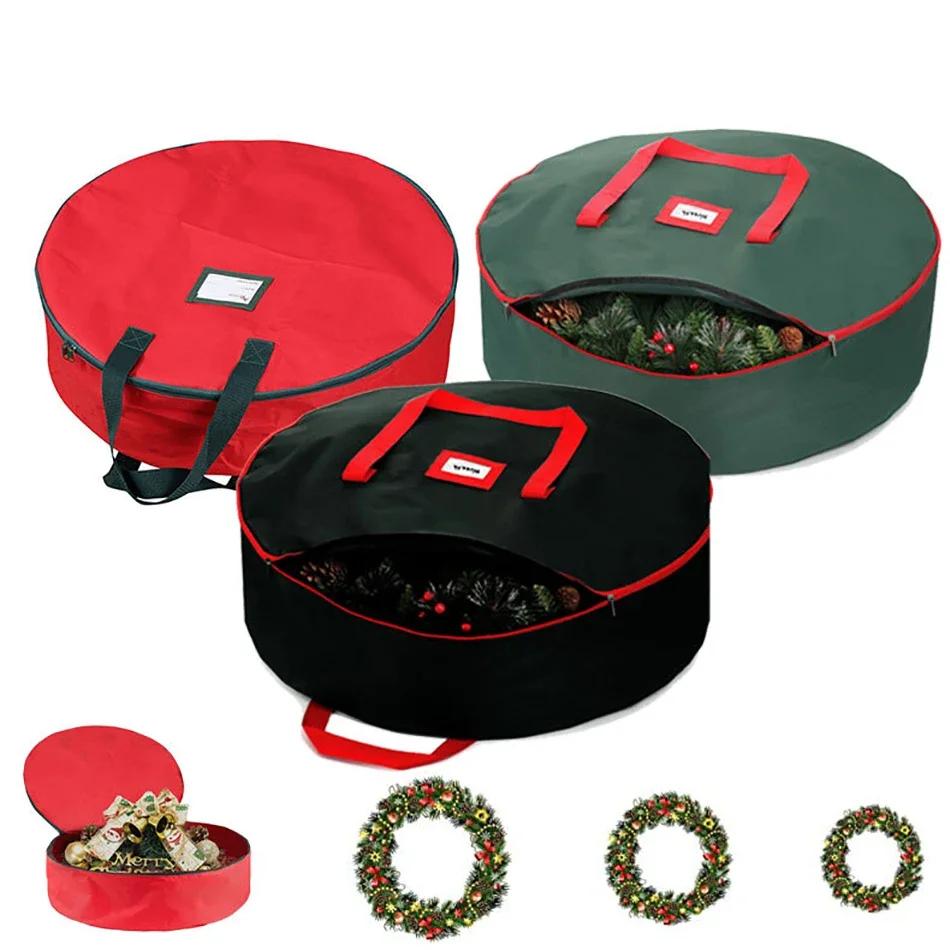 Sac d'arbre de noël pliable en tissu Oxford, sac de rangement de couronne de décoration de noël pour