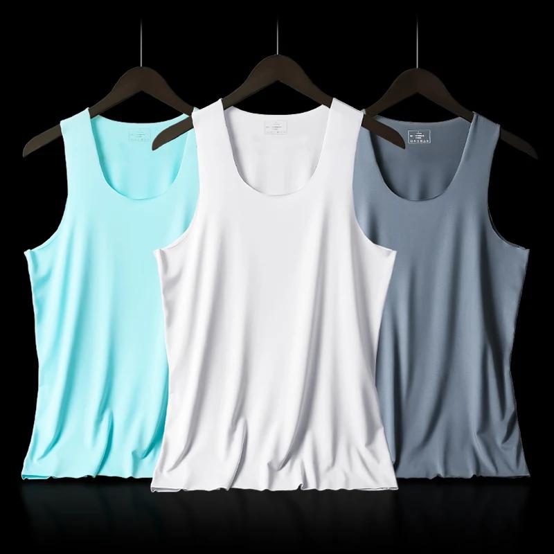 Gilet pour hommes, sous-vêtements de fitness serrés et respirants sans couture en soie glacée, maill