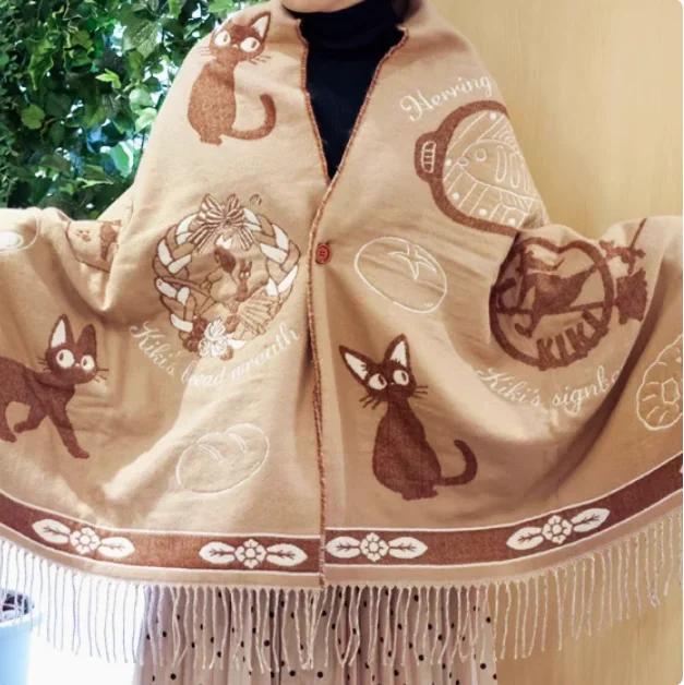 Niche Design écharpe châle à la mode polyvalent mignon dessin animé épaissi Double face hiver chaud 