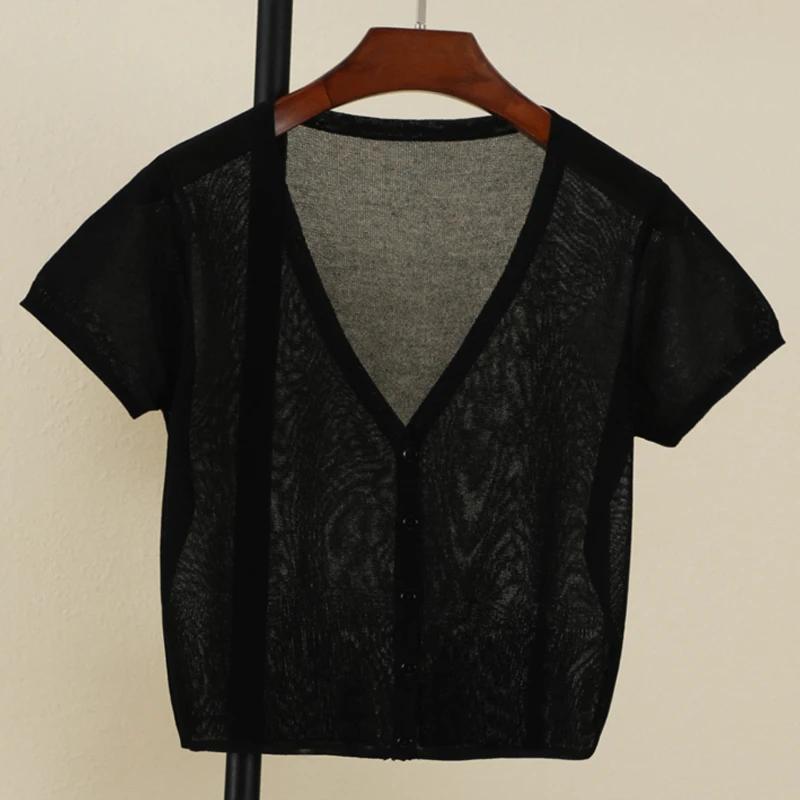cardigan femme court haut ete légère manteau protection solaire korean style gilet maille tricot fem