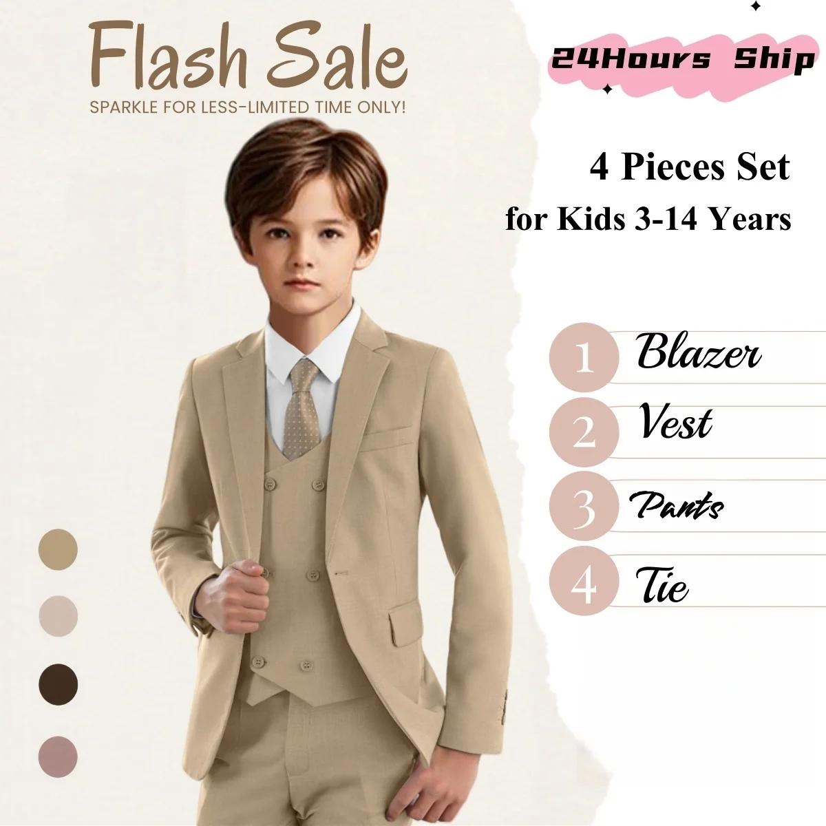 Ensemble de costume solide Champagne pour enfants, pour fête de mariage, remise de diplôme, Communio