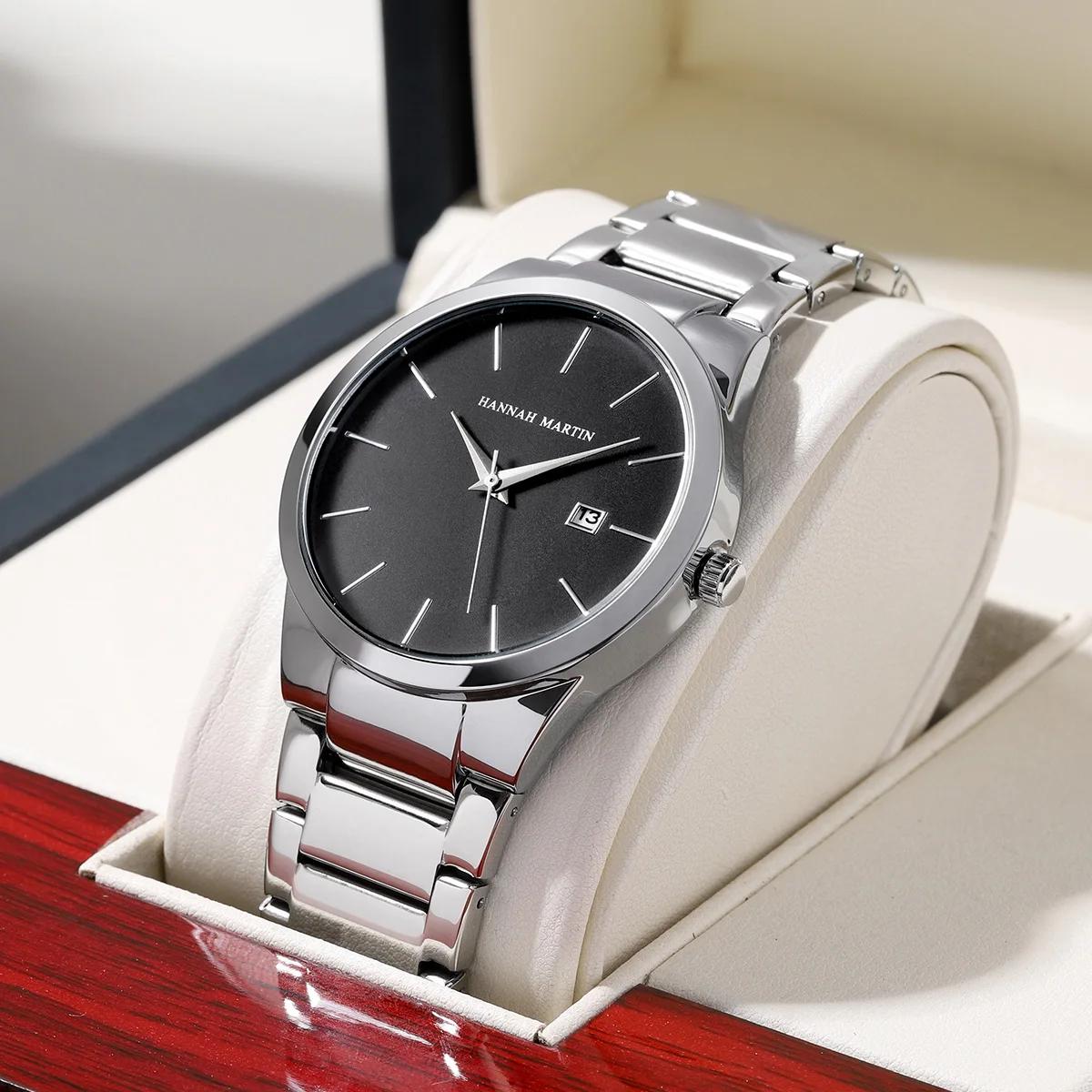 Hannah Martin montre en acier inoxydable pour hommes mode affaires Style noir Style minimaliste 3Bar