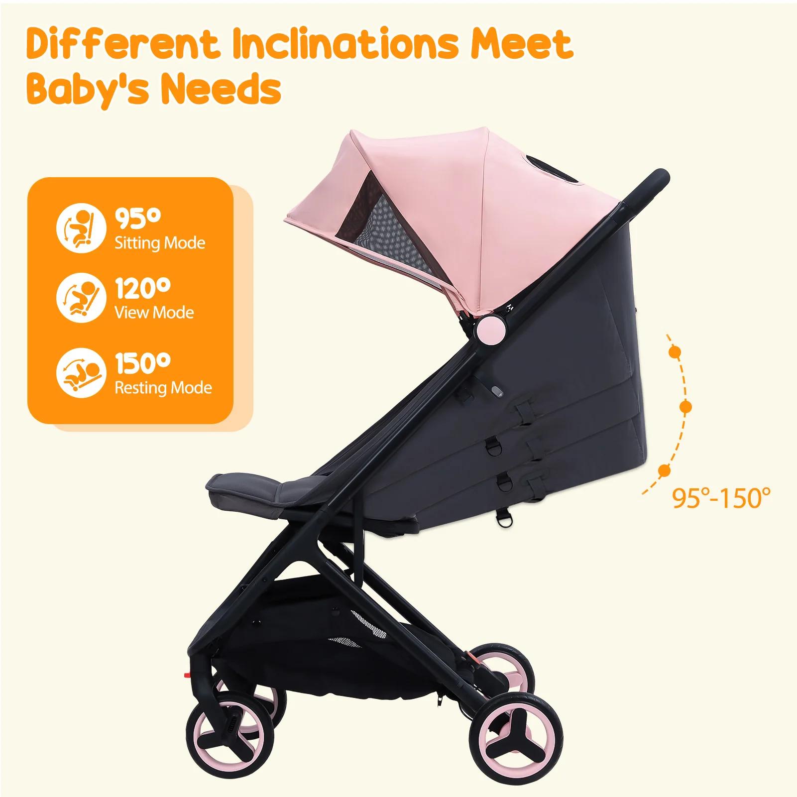 Poussette légère pour bébé, poussette parapluie compacte avec auvent/repose-pieds/dossier réglable, 