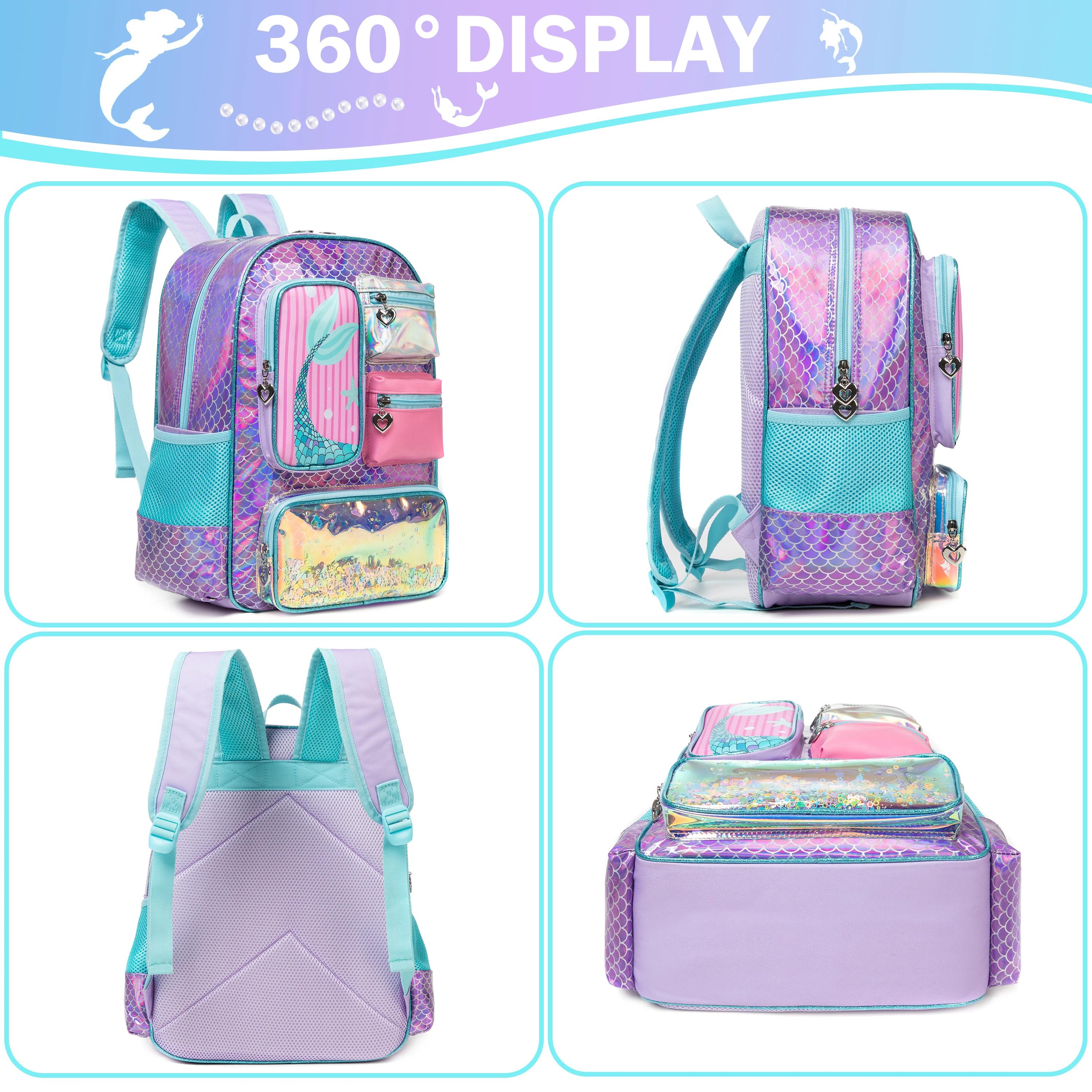 Meetbelify-Sac à dos sirène pour filles, cartable pour filles, sac à lunch et sac à main pour élèves
